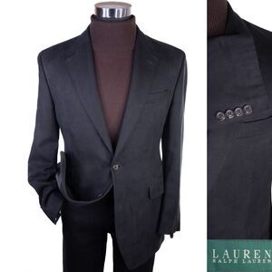 Ralph Lauren Mens Black Solid Two Button Sport Coat Blazer Jacket Sz 40R EUC